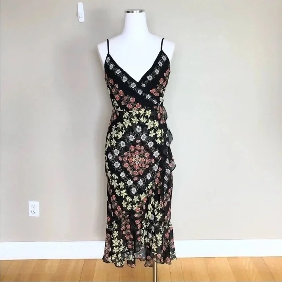 Beautiful Vintage guess Floral Black Midi Dress XS - Picture 1 of 5